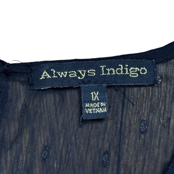 Always Indigo Tiered Mini Dress Women’s Plus Size 1X Black Mesh Printed - Picture 13 of 14